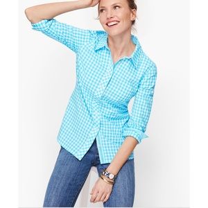 New with Tags Talbots Classic Cotton Shirt Aqua Gingham Sz L